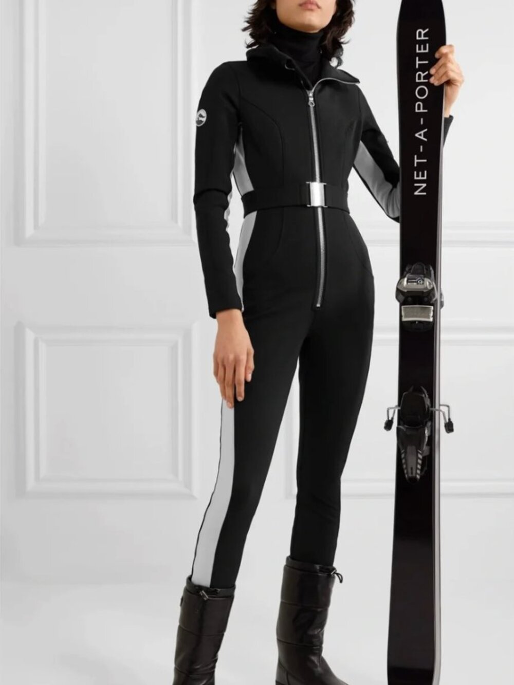 Cordova Signature In-The-Boot ITB Ski Suit Onyx Black & White Striped Jumpsuit
